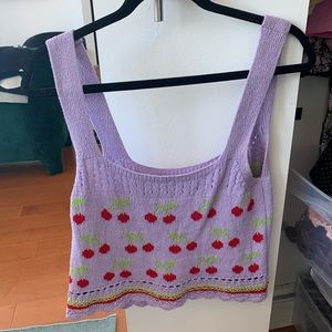 Cherry print knit top